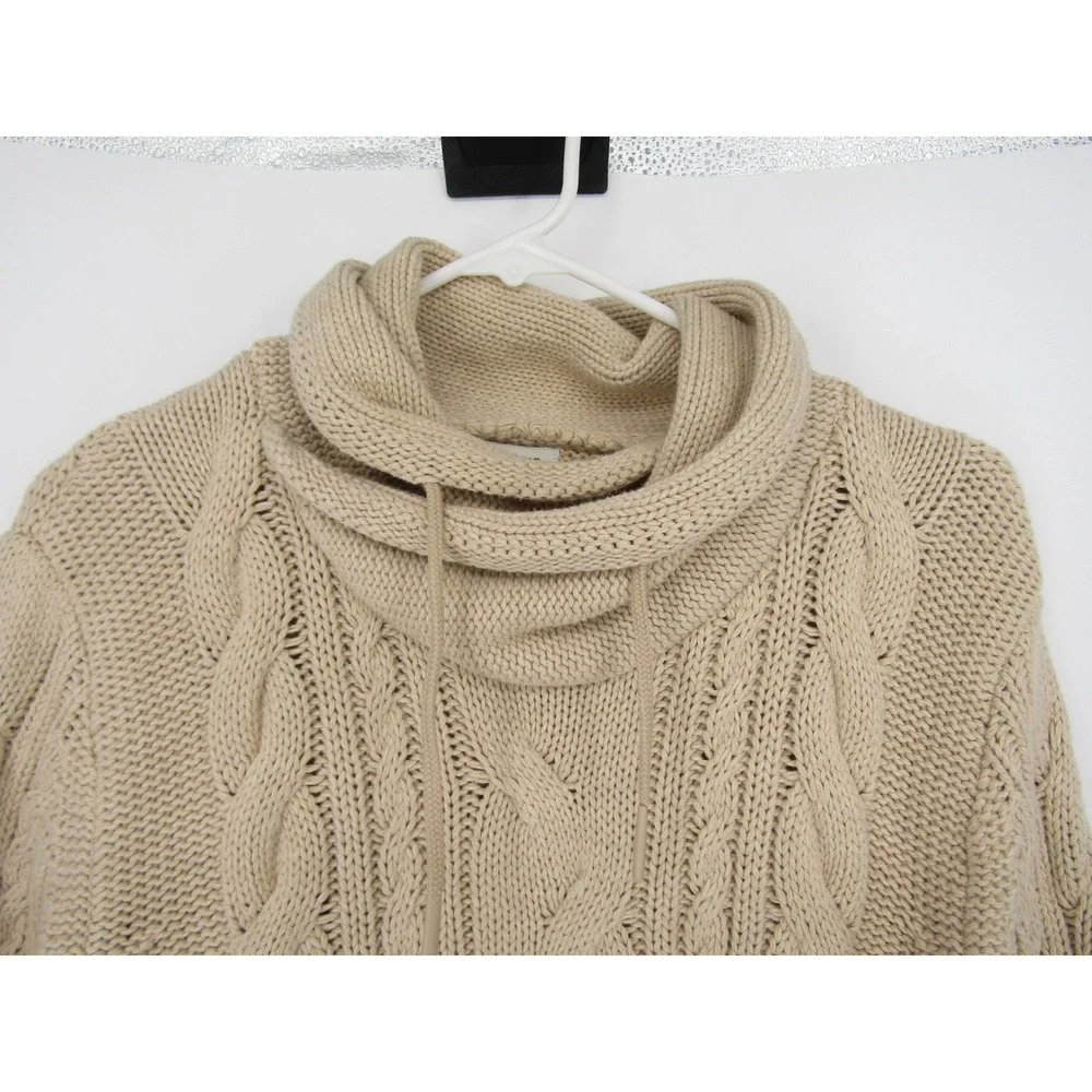 LL Bean Cable Knit Sweater XL Beige Cowl Neck Cabin Gorpcore Preppy Classy Cozy